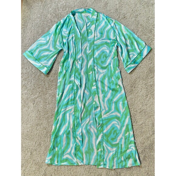 Diane Von Furstenberg DVF Target Long Satin Disco‎ Zebra Green Robe size Small - Picture 1 of 5
